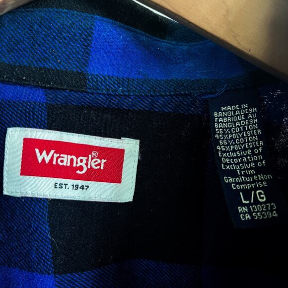 Wrangler Mens Check Gingham Button Front Shirt - Blue Black, Size L - Picture 3 of 8